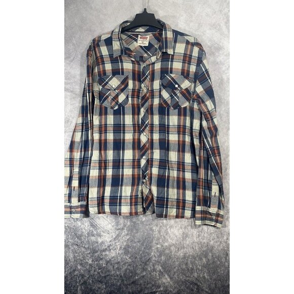 Levi’s Modern Fit Pearl Snap Button Long‎ Sleeve Country Western Plaid Shirt XL - Picture 1 of 13